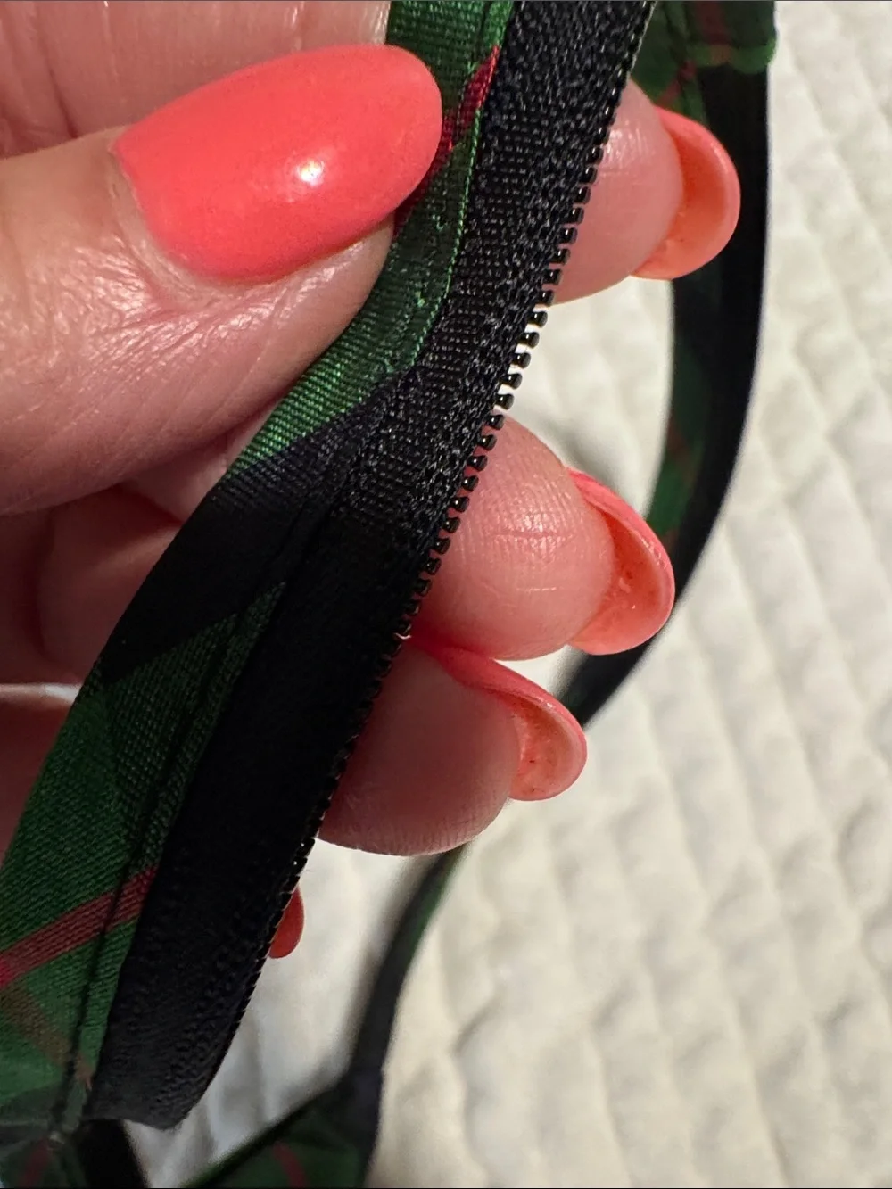 Hartstrings Green and Navy Plaid Kids Silk zip Tie with Red Accents